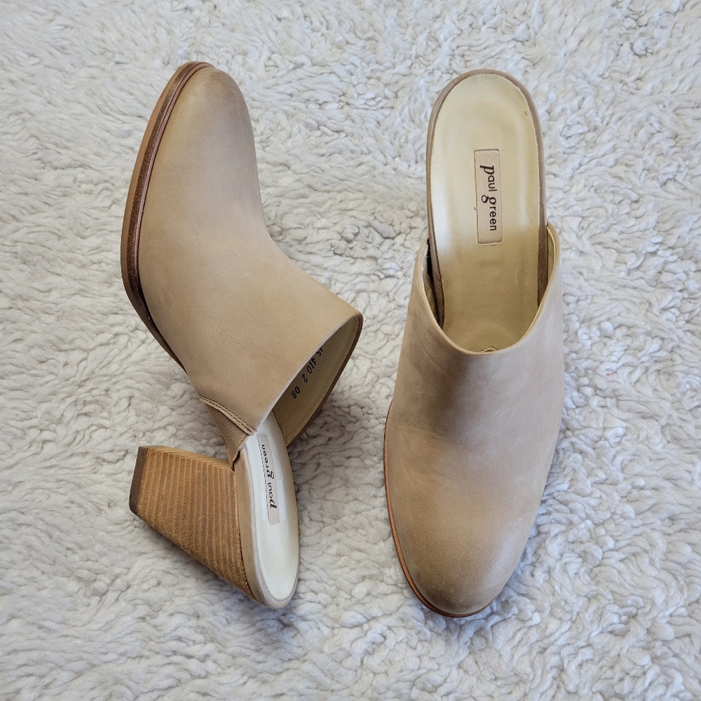 Paul Green Beige Leather Mule Clogs